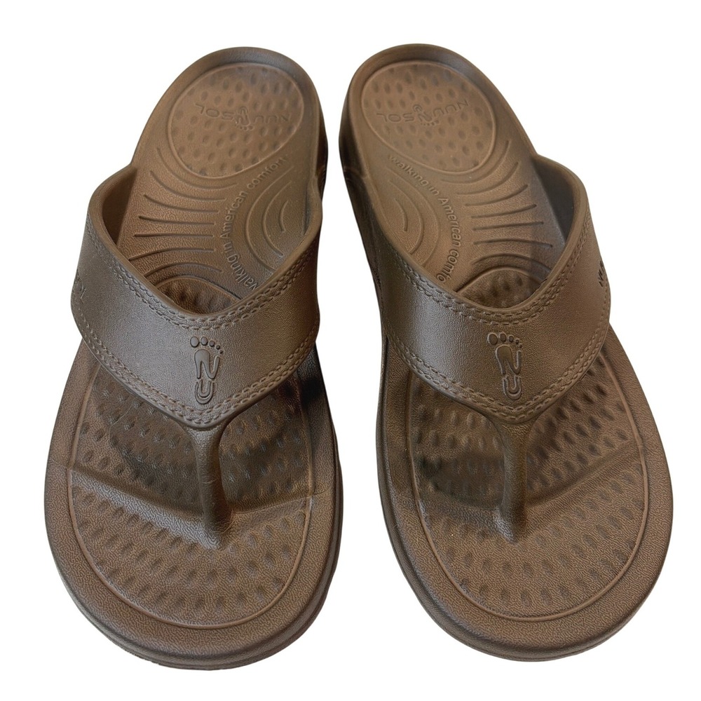 NuuSol Mens Comfort Recovery Orthotic Flip Flop Sandals Brown Size W11